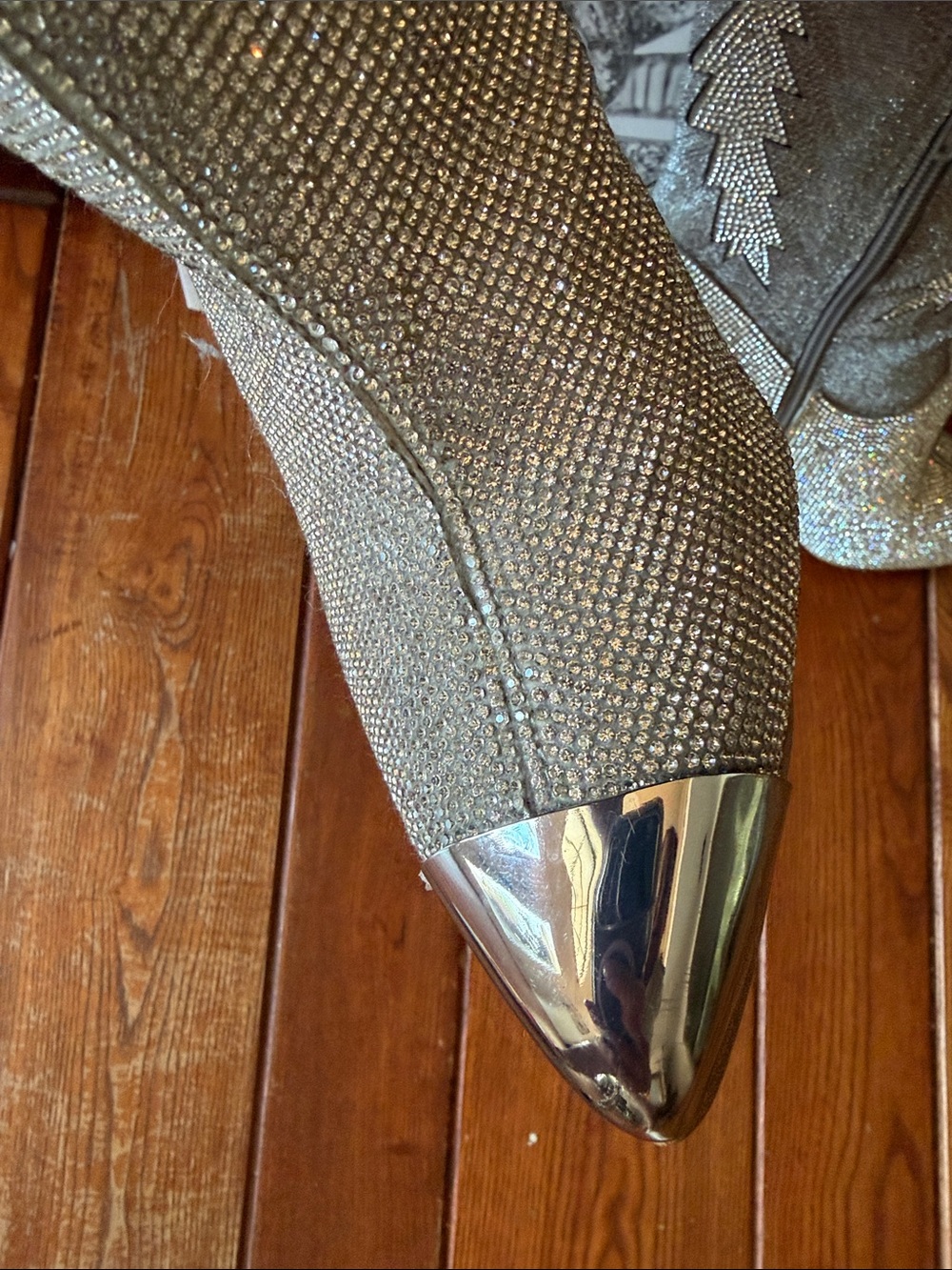 Gianni Bini Silver Rhinestone Over-the-Knee Western Stiletto Boots - Picture 3 of 11